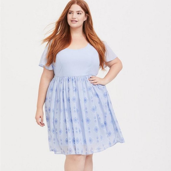 Torrid Dresses & Skirts - TORRID DISNEY Frozen 2 Elsa Snowflake Light Blue Chiffon Dress Size 28